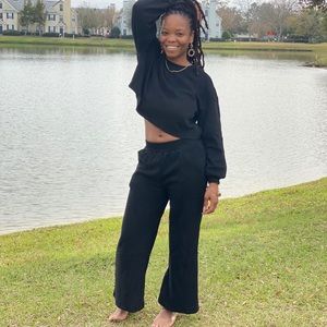 Knit crop 2 piece set with with wide leg pants